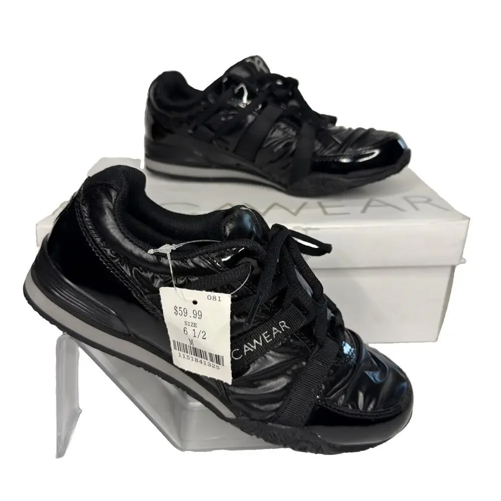 Rocawear Black Sneakers Women's Sz 6.5 Shiny Patent Soft Fabric Shoes New in Box